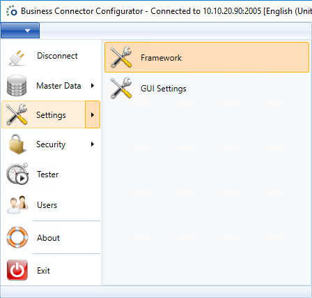 Framework Settings Application Menu