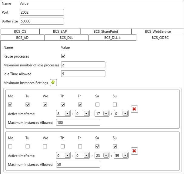 Maximum Instance Setting BCS_ODBC