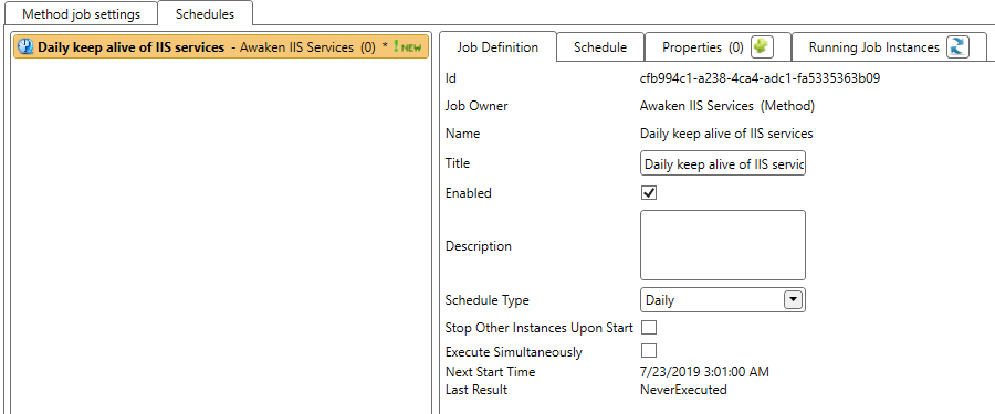 IIS method job schedule settings