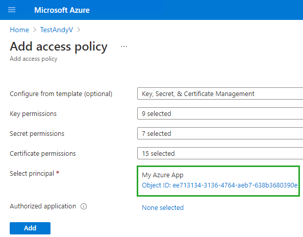 Add Access Policy Principal