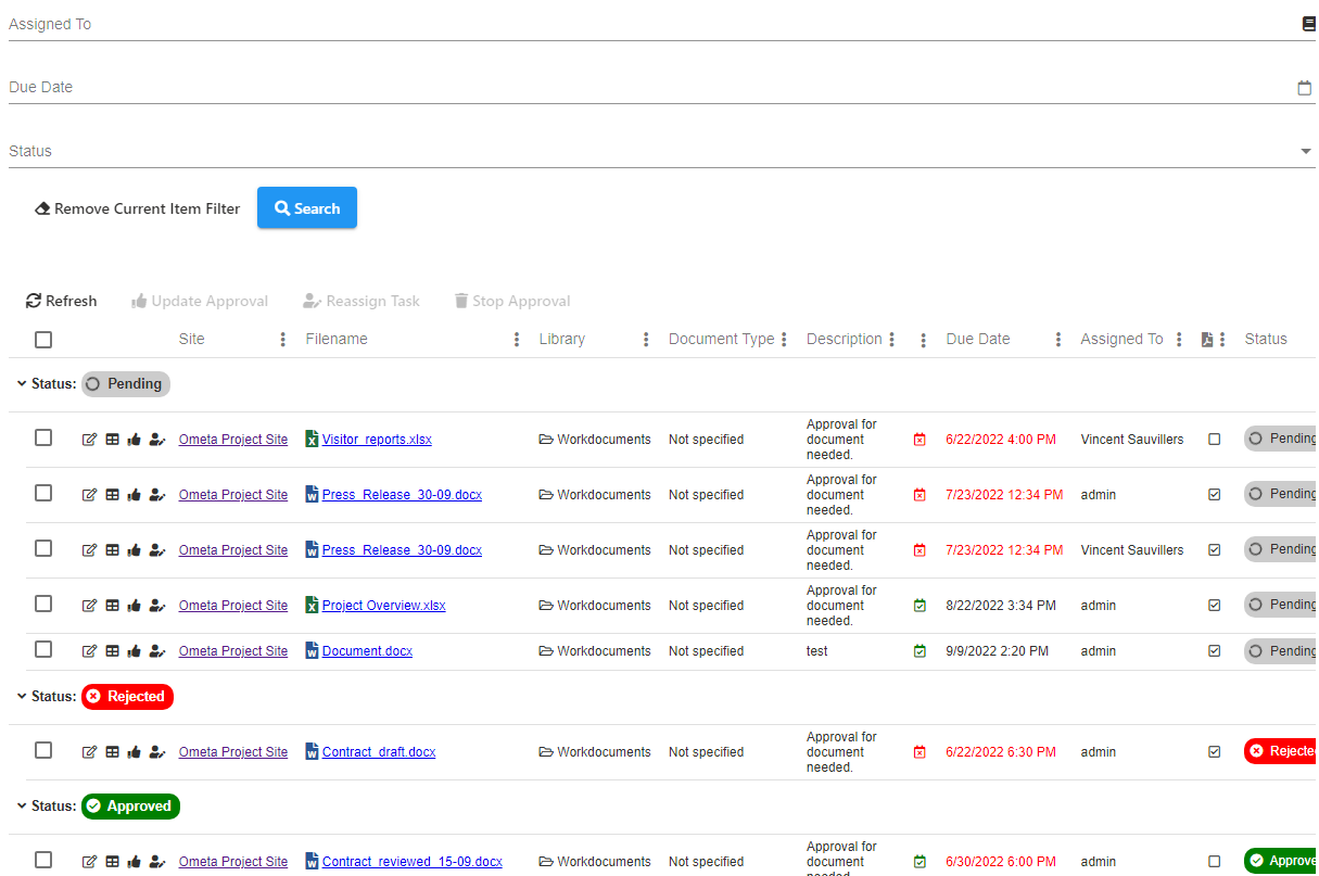 All Document Approval Tasks
