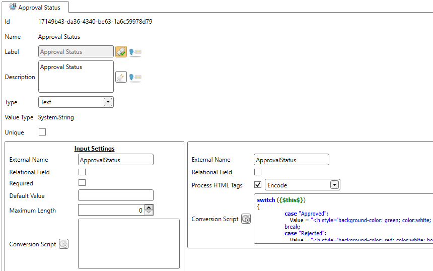 Approval Status Field