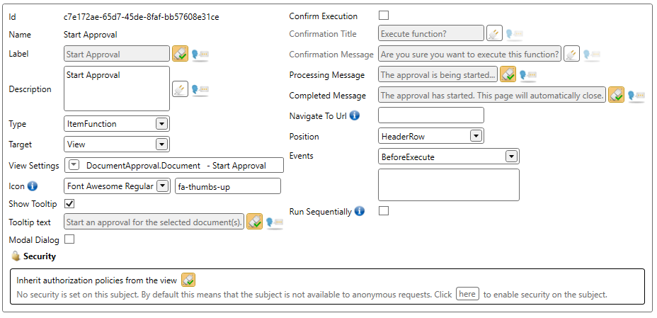 Start Approval Item Function