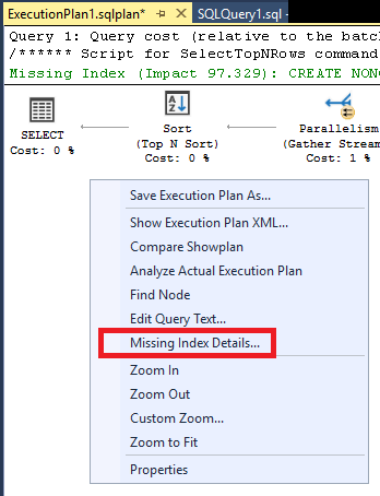 Query Plan Context Menu