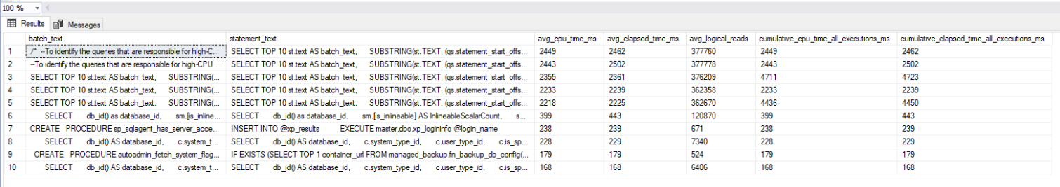 Result Set Currently Running Queries