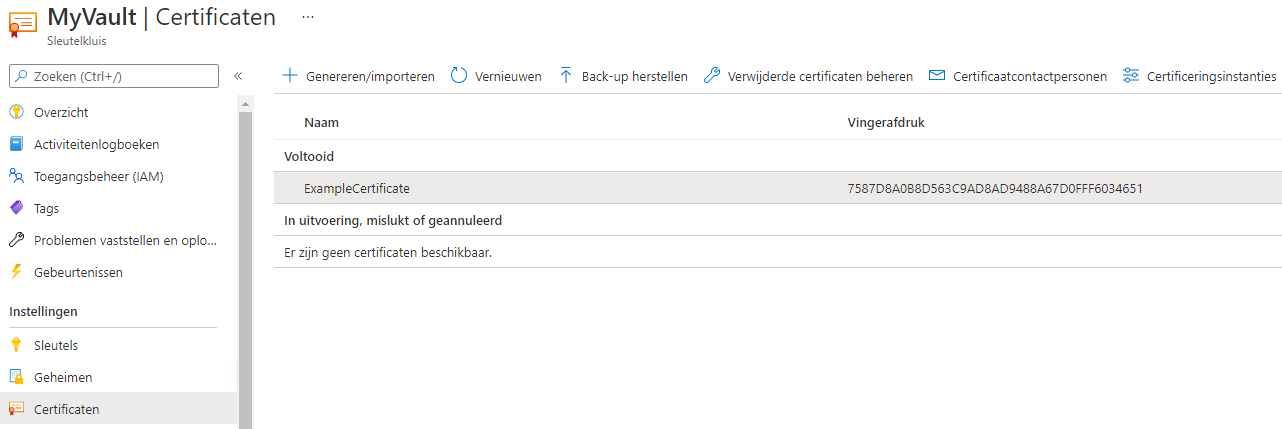 Azure Key Vault Certificate