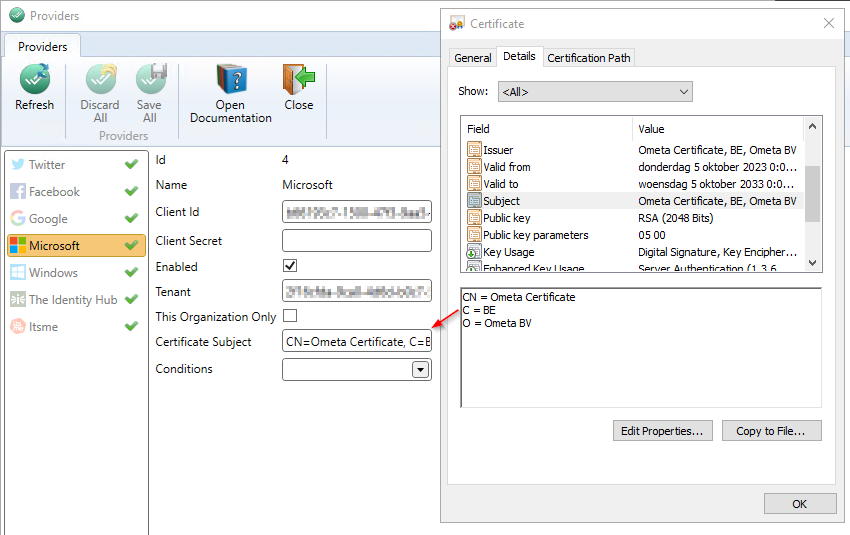 Set Certificate in Microsoft Provider