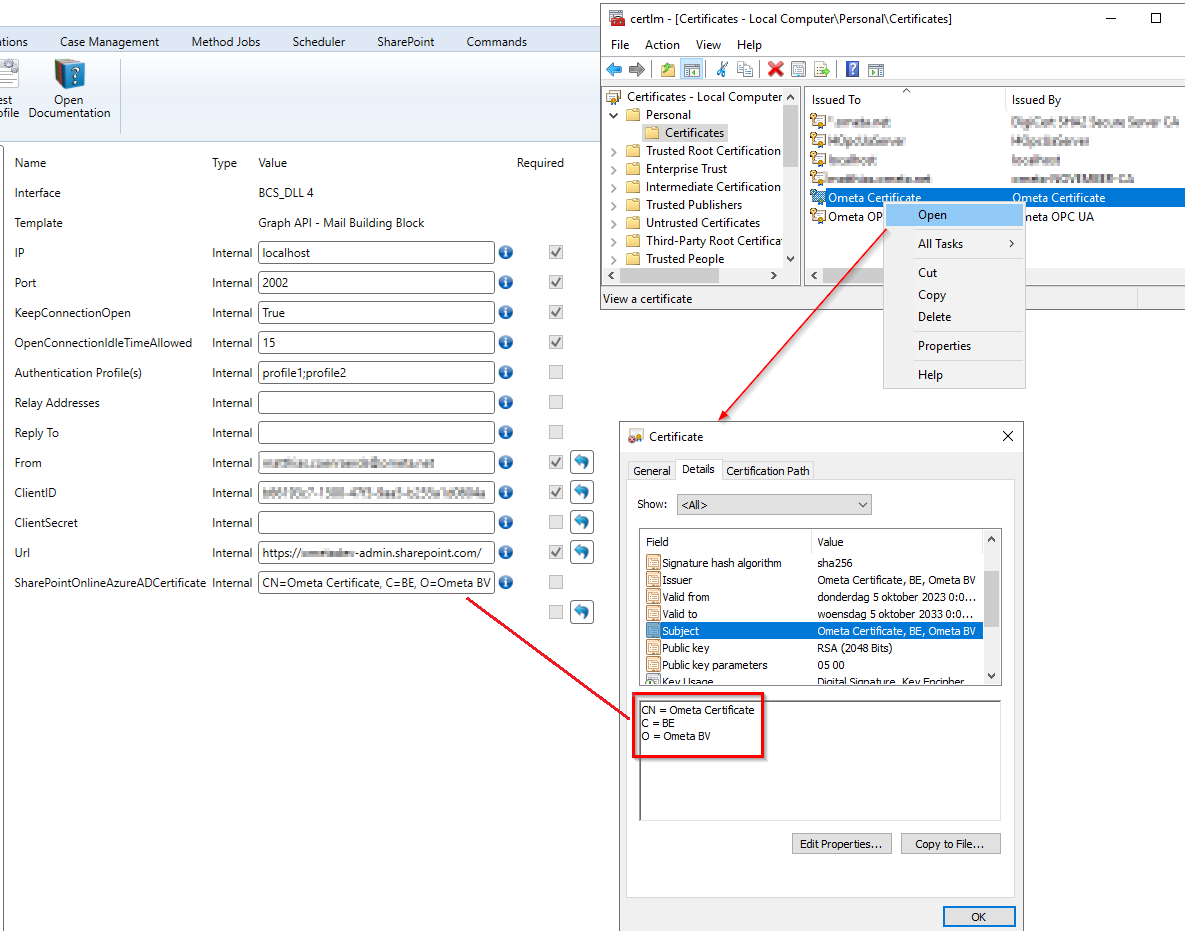 Set Certificate in Ometa Profile