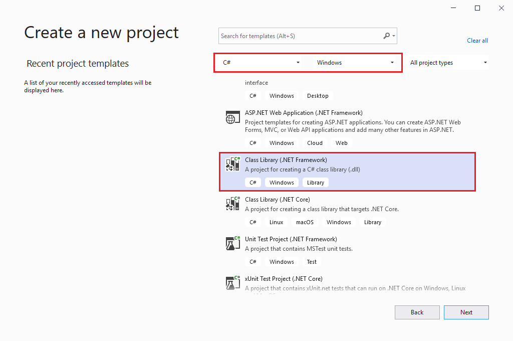New project in Visual Studio