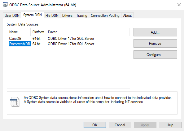 FrameworkDB ODBC Data Source
