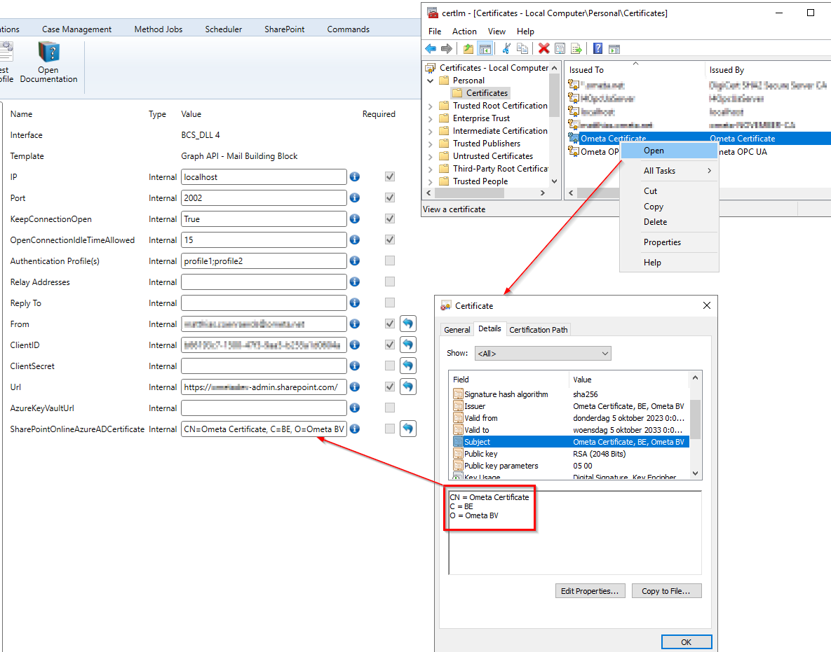 Set Certificate in Ometa Profile