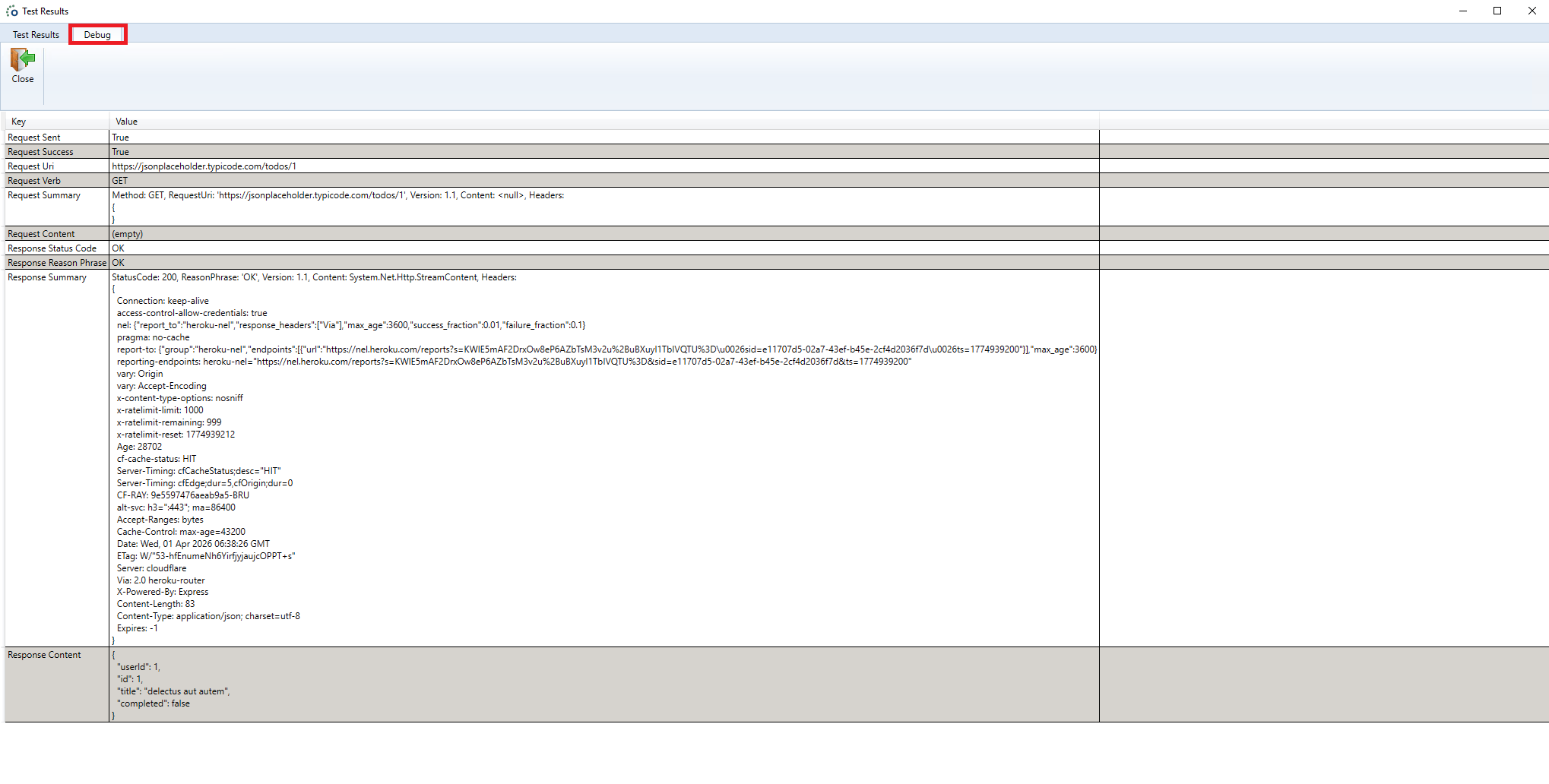 Debug Result Output