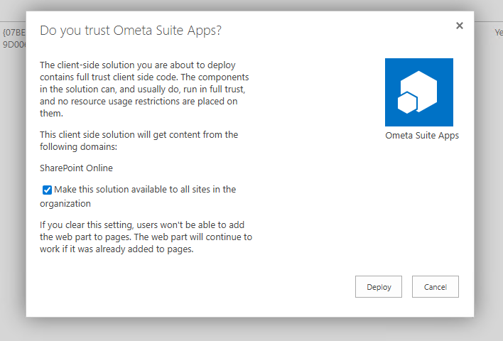 Deploy App Dialog