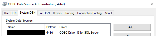 Selected Driver - Microsoft ODBC