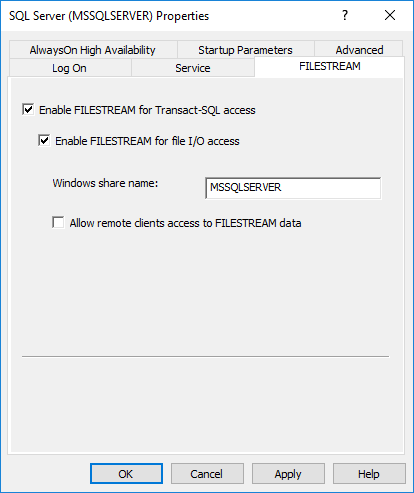 sql server configuration manager filestream