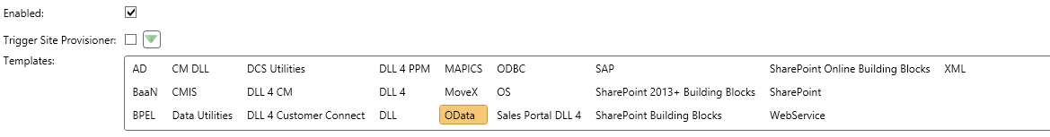 OData template selected