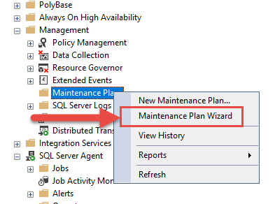 Open Maintenance Plan Wizard