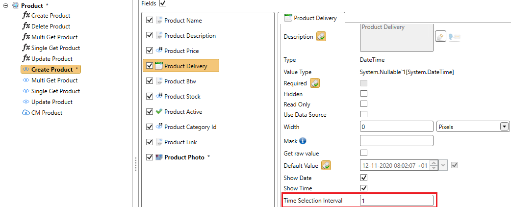 DateTime Field Time Selection Interval