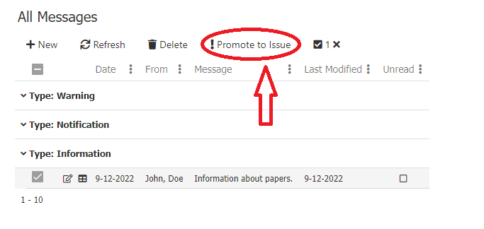 Promote to issue button