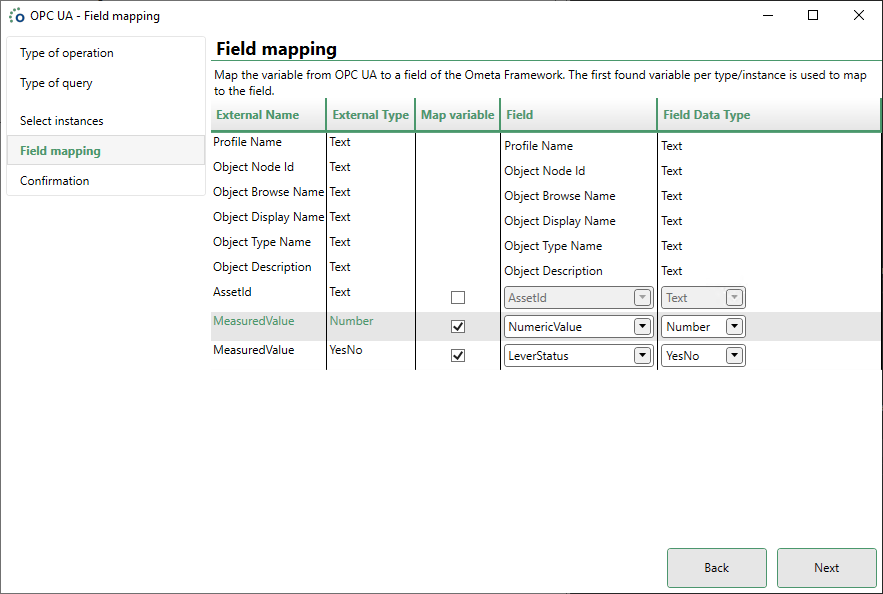 Wizard Field Mapping Result