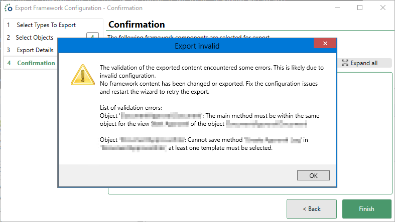 Export Validation Warning